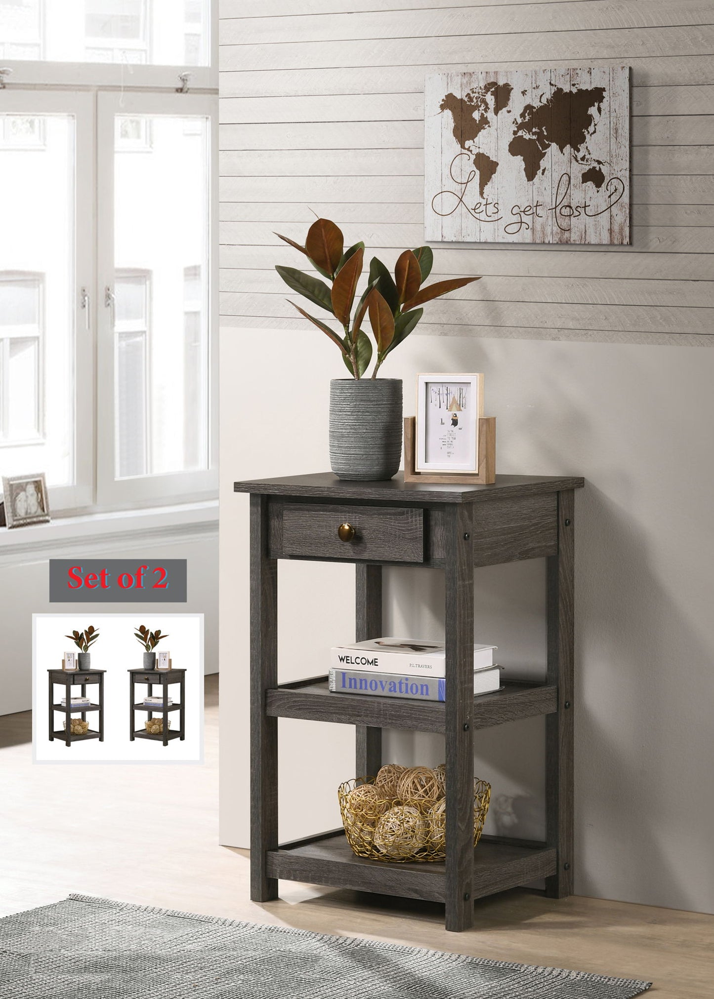 Arine - Console Table With Drawer And Shelves - Gray