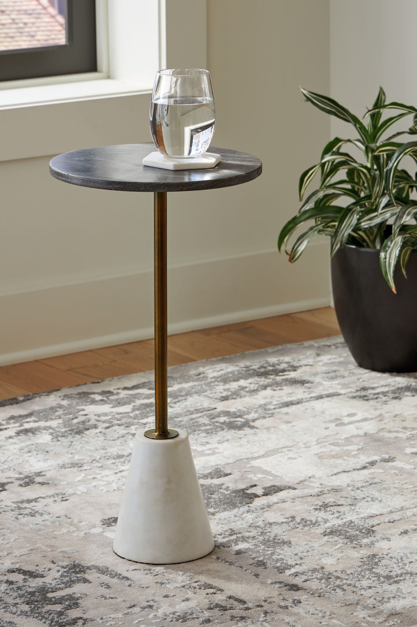 Caramont - Accent Table with White Base - Black / White / Gold Finish