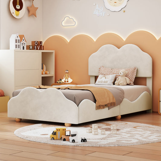 Upholstered Platform Bed With Cloud Shaped Board