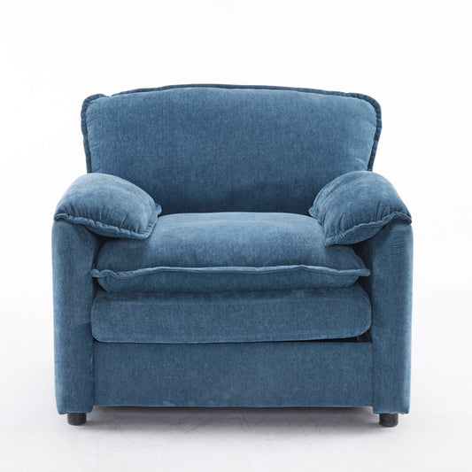 Oversized Reading Armchair With Thick Cushions, High Back Support