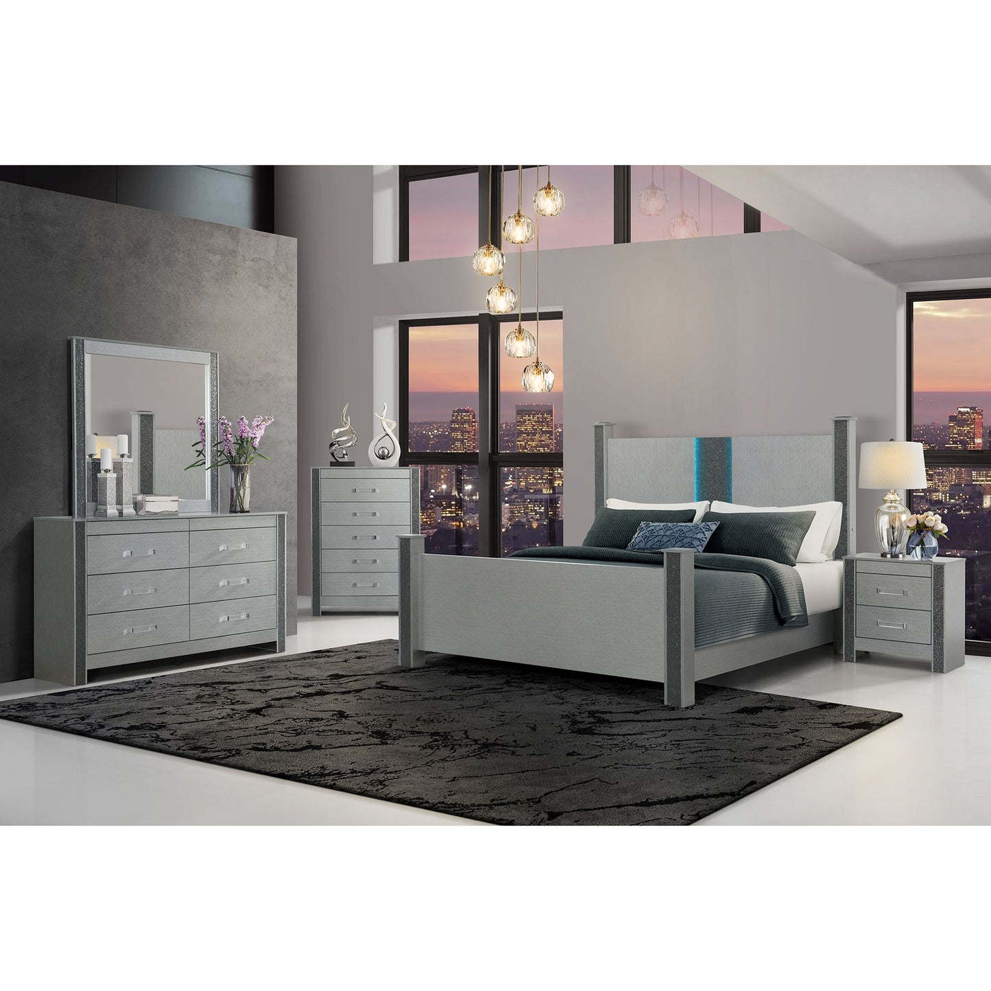 Lorenzo - Dresser With Hidden Jewelry Compartment And Bar Handles In - Silver