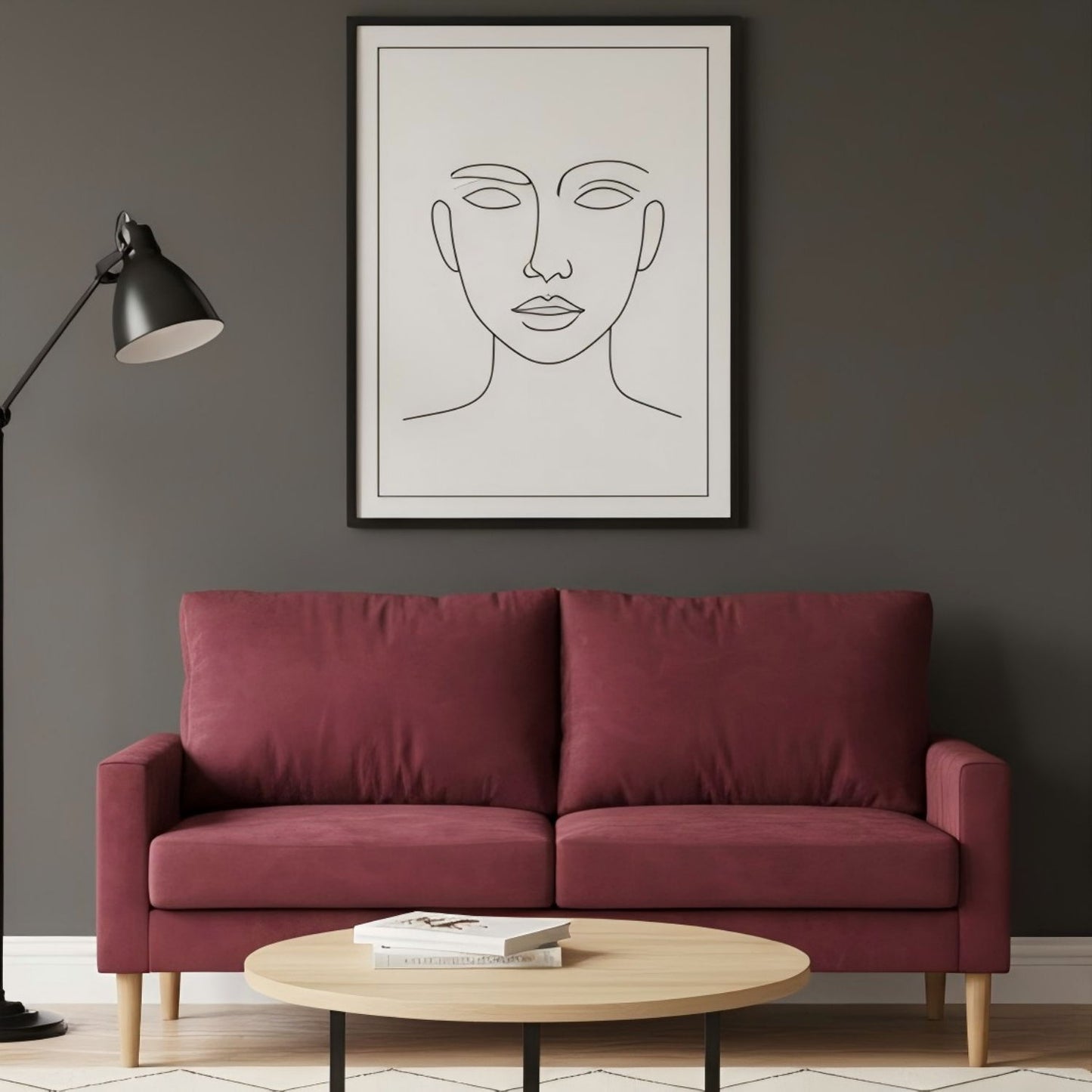 Upholstered Sofa, 3 Seater Couch For Living Room - Burgundy