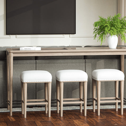 Glass Console Table With 3 Stools - Frosted