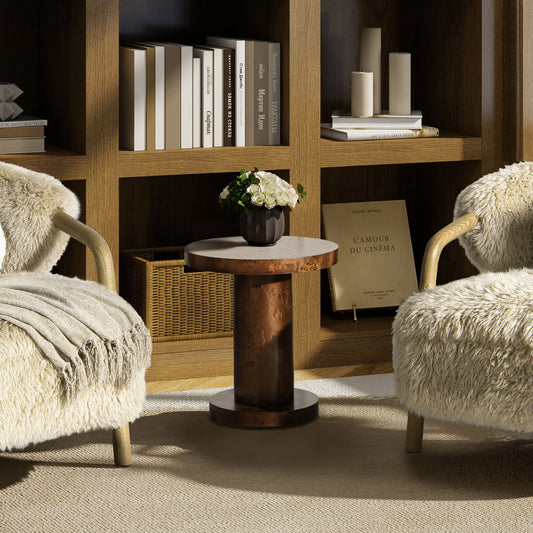 Bolin - Round Pillar Burl Accent Side Table - Walnut Brown