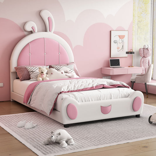 Upholstered Platform Bed With Rabbit Shaped Headboard