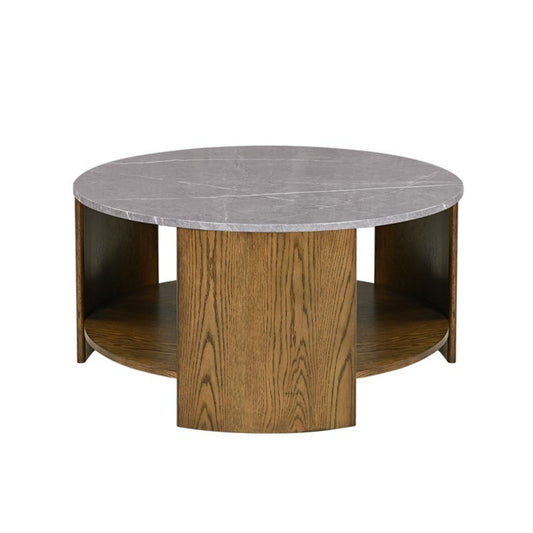 Keegan - Round Coffee Table With Shelf - Oak