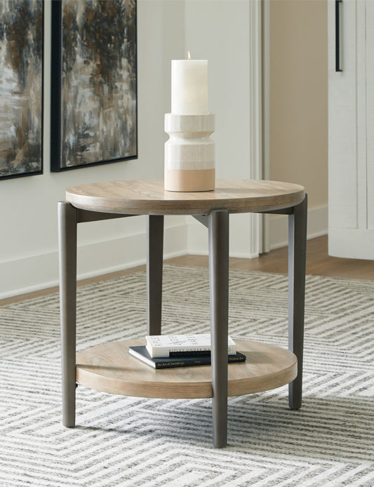 Dyonton - Round End Table - Light Grayish Brown