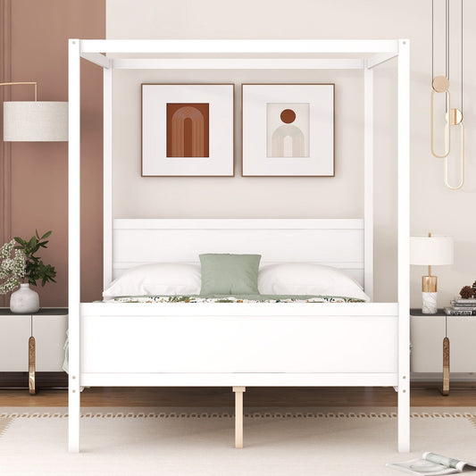 Canopy Platform Bed With Headboard And Footboard, Slat Support Leg