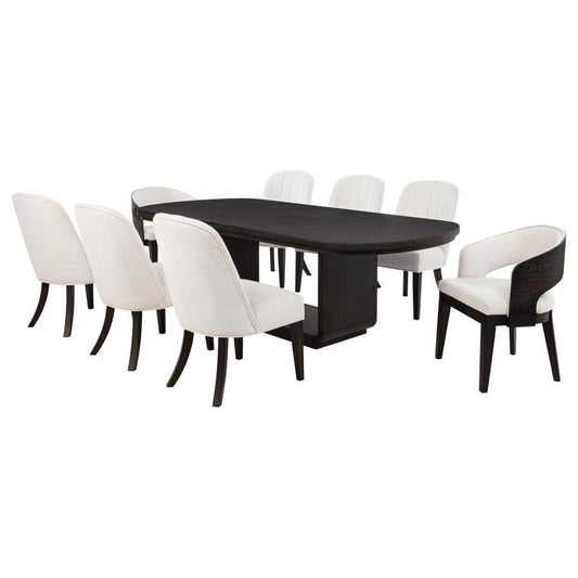 Leandro - 9 Piece Rectangular Dining Table Set - Cream / Burnished Black