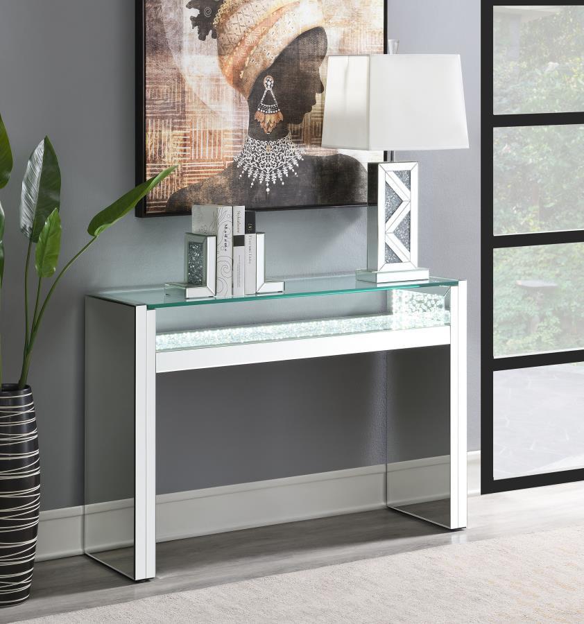 Edna - Mirrored Acrylic Console Table LED Lighting - Silver