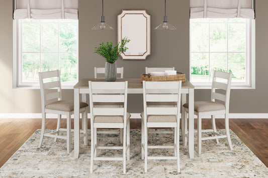 Skempton - Counter Height Dining Table and Bar Stools (Set of 7) - White / Light Brown