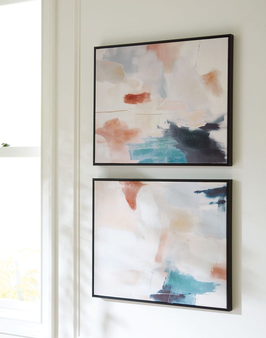 Caldish - Wall Art Set (Set of 2) - Blue / White / Pink