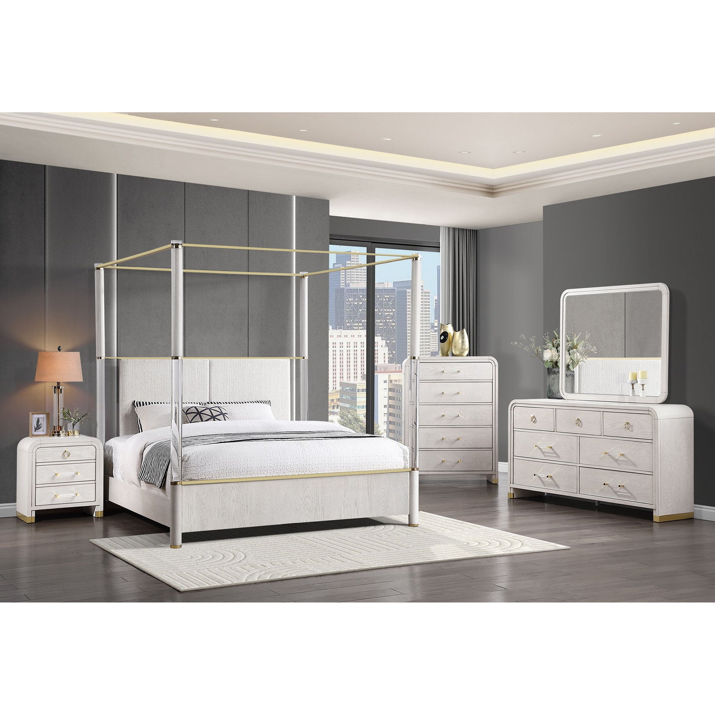 Malco - Nightstand With Spacious Drawer And Gold Metal Fluted Detailing - Black White