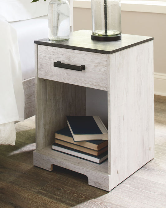 Shawburn - One Drawer Night Stand - Whitewash / Charcoal Gray