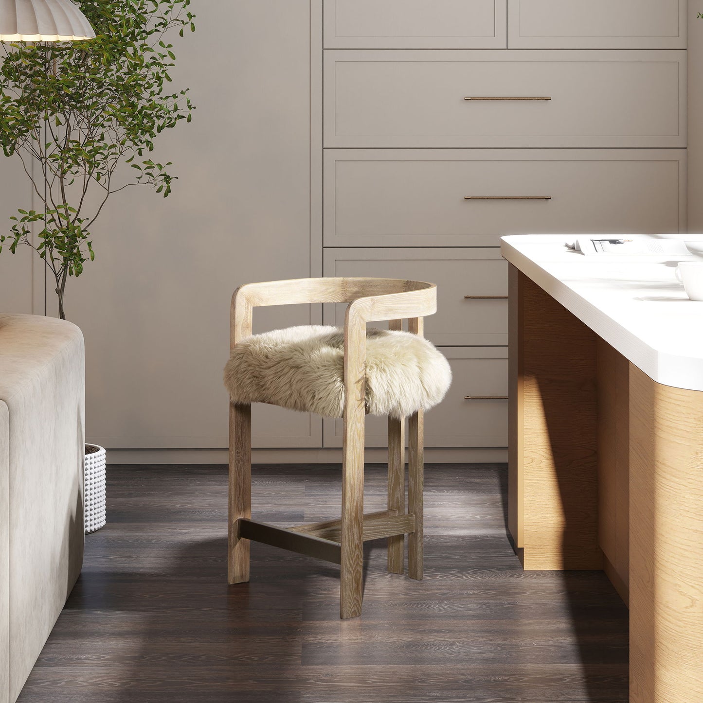 Millwick - Low Back Genuine Fur Counter Stool - Natural Blonde