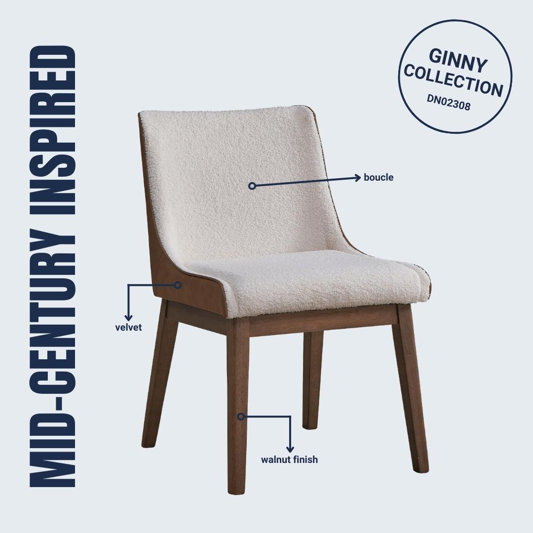 Ginny - Boucle Velvet Side Chair (Set of 2) - Walnut