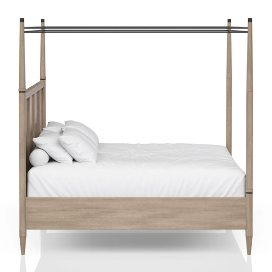 Queen Canopy Bedroom Set With A 2 Drawer Nightstand A Dresser With Poster Mirror And A Door Chest - Sand
