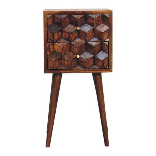 Mini Cube Carved 2 Drawer Nightstand