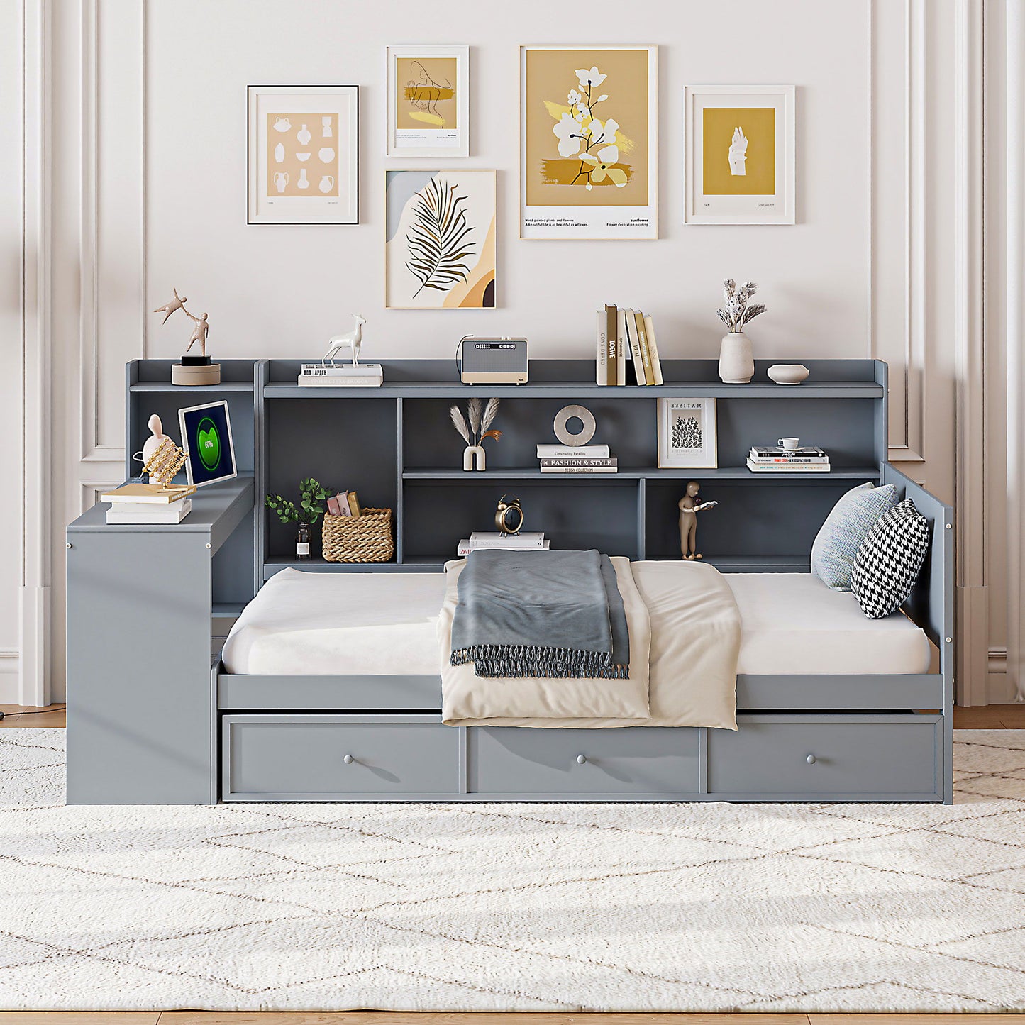 Daybed With 3 Drawers USB Ports And Desk