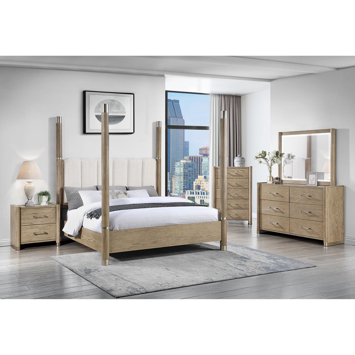Sarai - 5 Pieces Bedroom Set With Upholstered Headboard