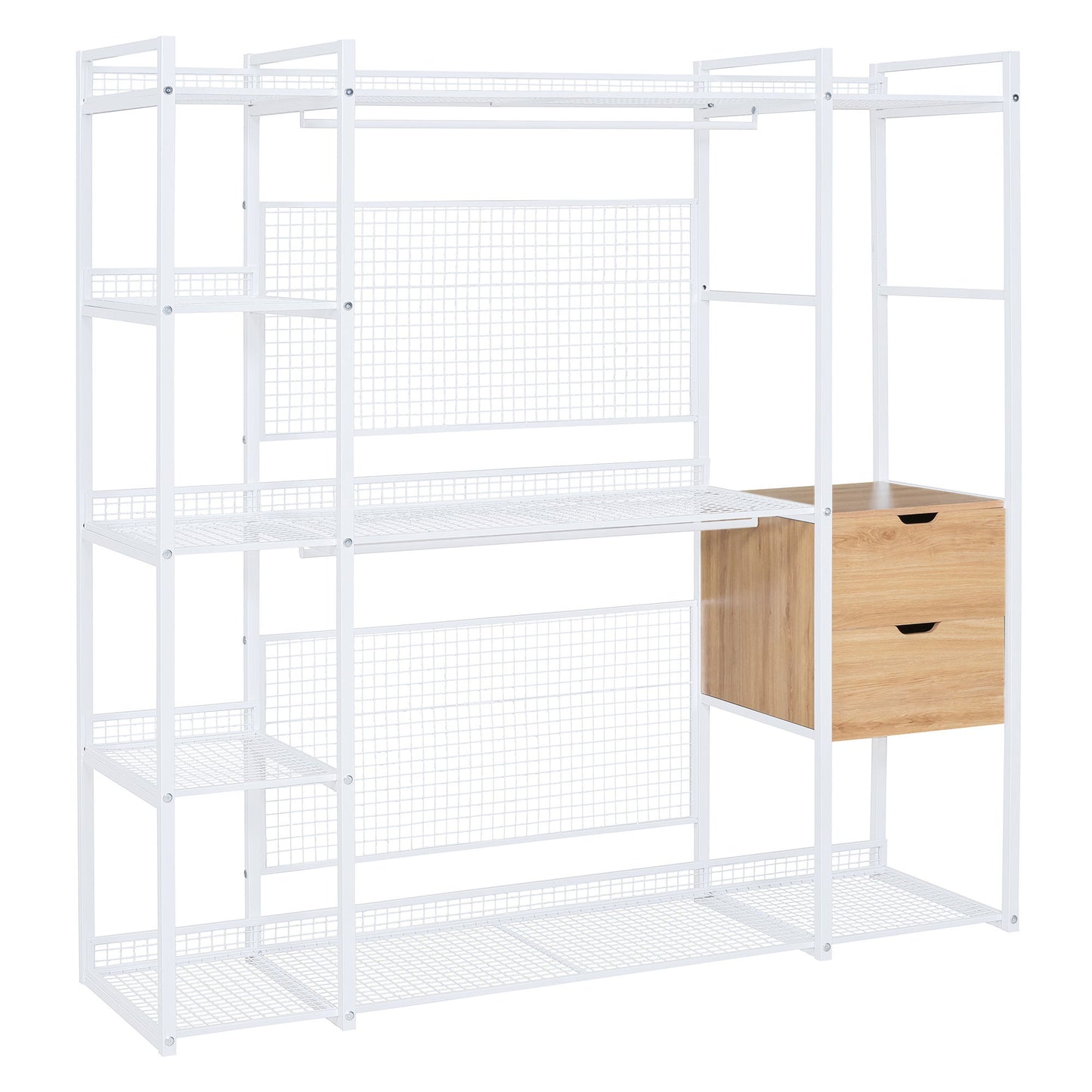 Open Style Wardrobe With Hanging Rails, Shelves And Drawers