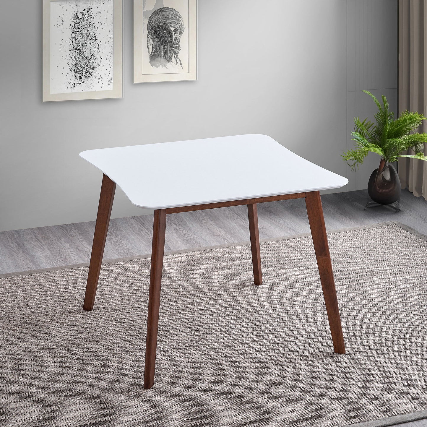Benton - Modern Top Dining Table - Brown / Walnut Brown / White