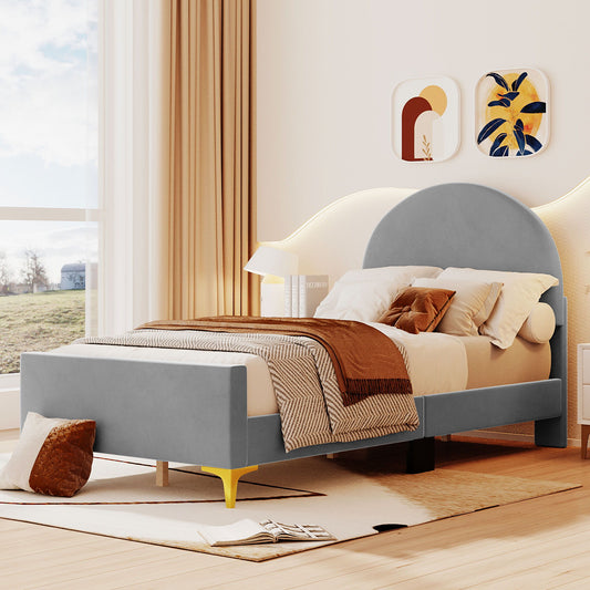 Upholstered Platform Bed With Classic Semi-Circle Shaped Headboard