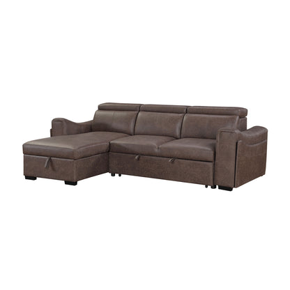 Bruno - Pull Out Complete Sofa Bed With Storage Chaise - Brown