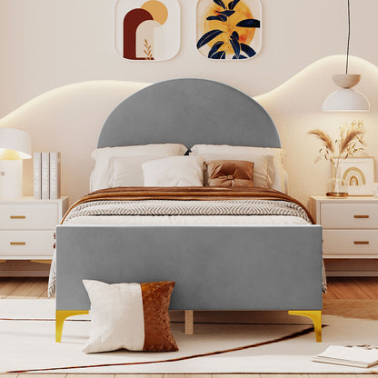 Upholstered Platform Bed With Classic Semi-Circle Shaped Headboard
