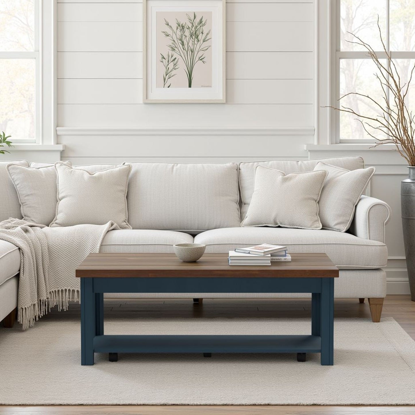 Nantucket - Chairside Table Wooden - Blue Denim, Whiskey