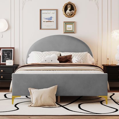 Upholstered Platform Bed With Classic Semi-Circle Shaped Headboard