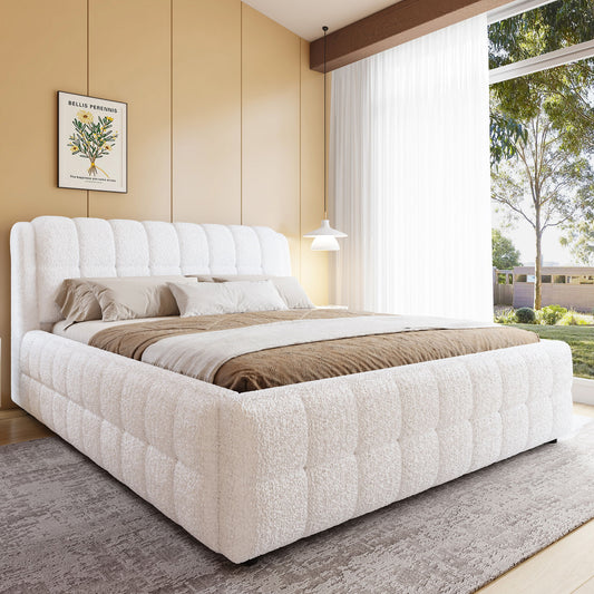 Upholstered Platform Bed With Stitching Details