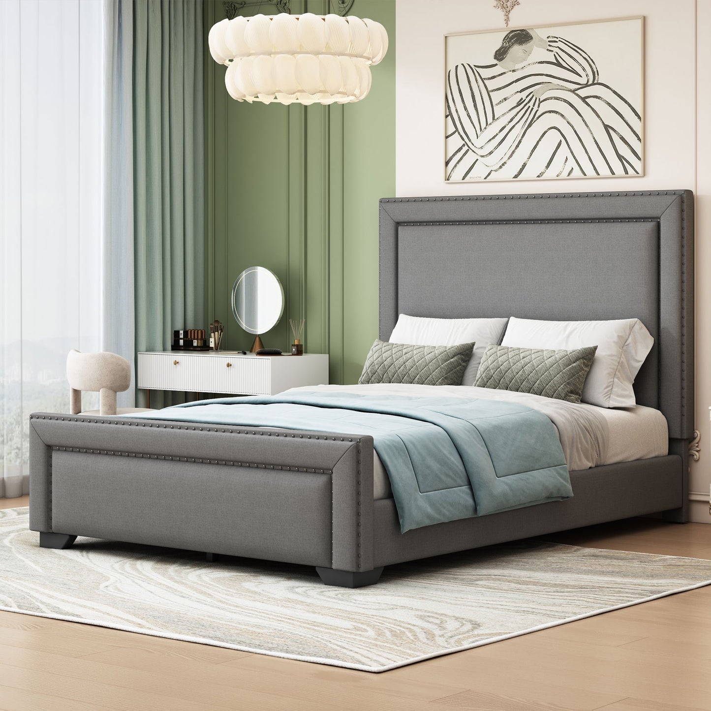 Upholstered Bed With Slats Support, No Box Spring Needed