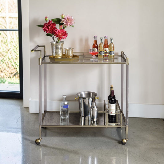 Cirro - Antique Mirror Wire Brass Serving Cart - Antique Brass / White