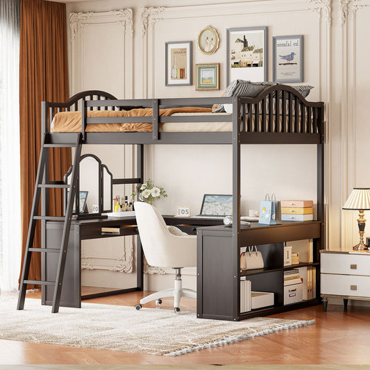 Loft Bed With Drawers, Cabinet, Shelves With Desk