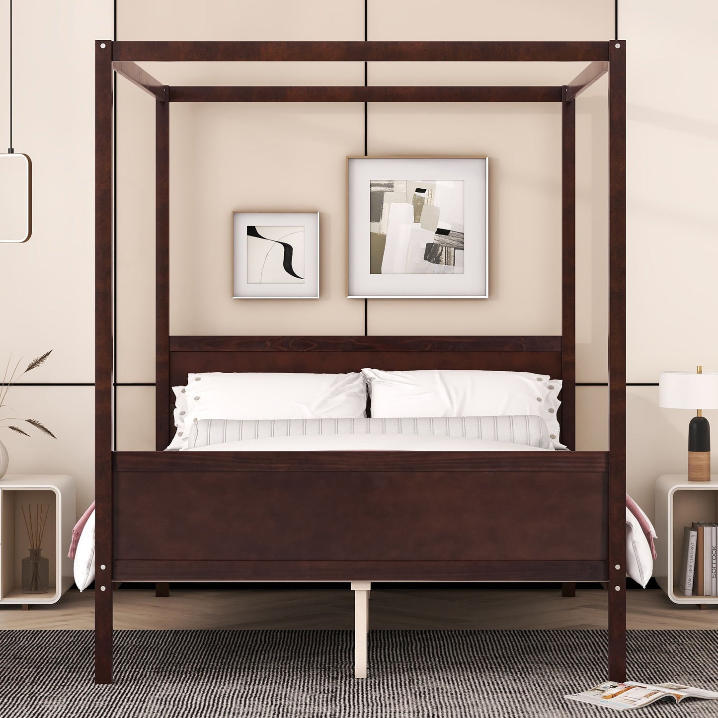 Canopy Platform Bed With Headboard And Footboard, Slat Support Leg
