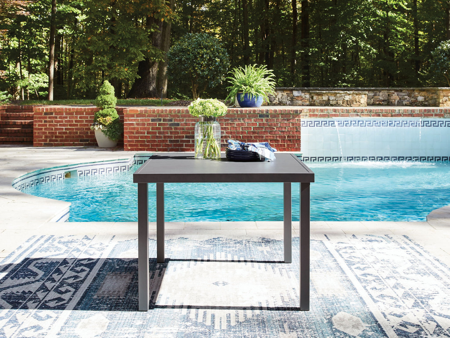 Rocky Creek - Square Dining Table With Umbrella Option - Gray