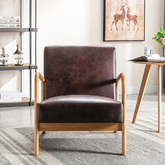 Classic Mid-Century Modern Accent Chairs, Open Framed Armchair With Cushioning Brown - Dark Brown