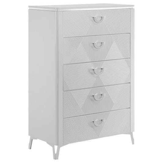 Cassia - 5-Drawer Bedroom Chest Of Drawers - White High Gloss