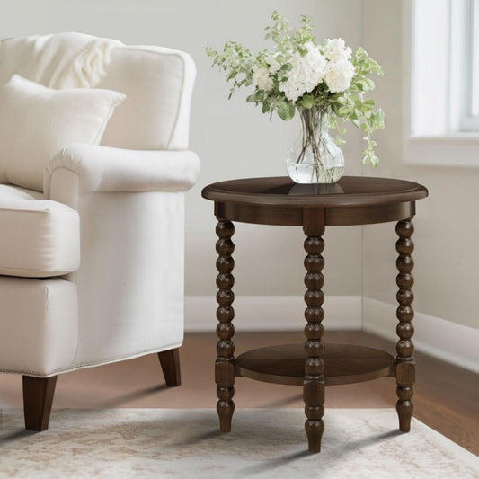 Philippe - Round End Table With Shelf - Brown