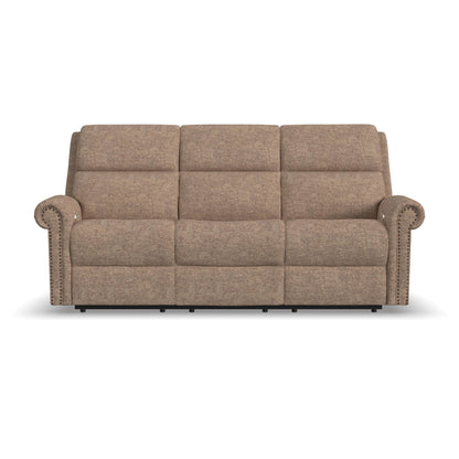 Bernard - Power Reclining Sofa With Console, Power Headrests & Lumbar, Nailhead Trim