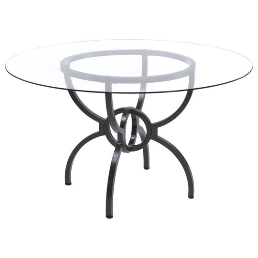 Aviano - 5 Piece Round Glass Top Dining Table Set With Rattan Chairs - Gunmetal