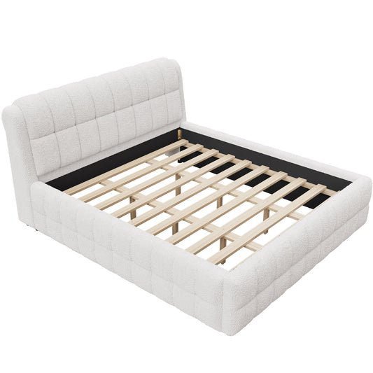 Upholstered Platform Bed With Stitching Details