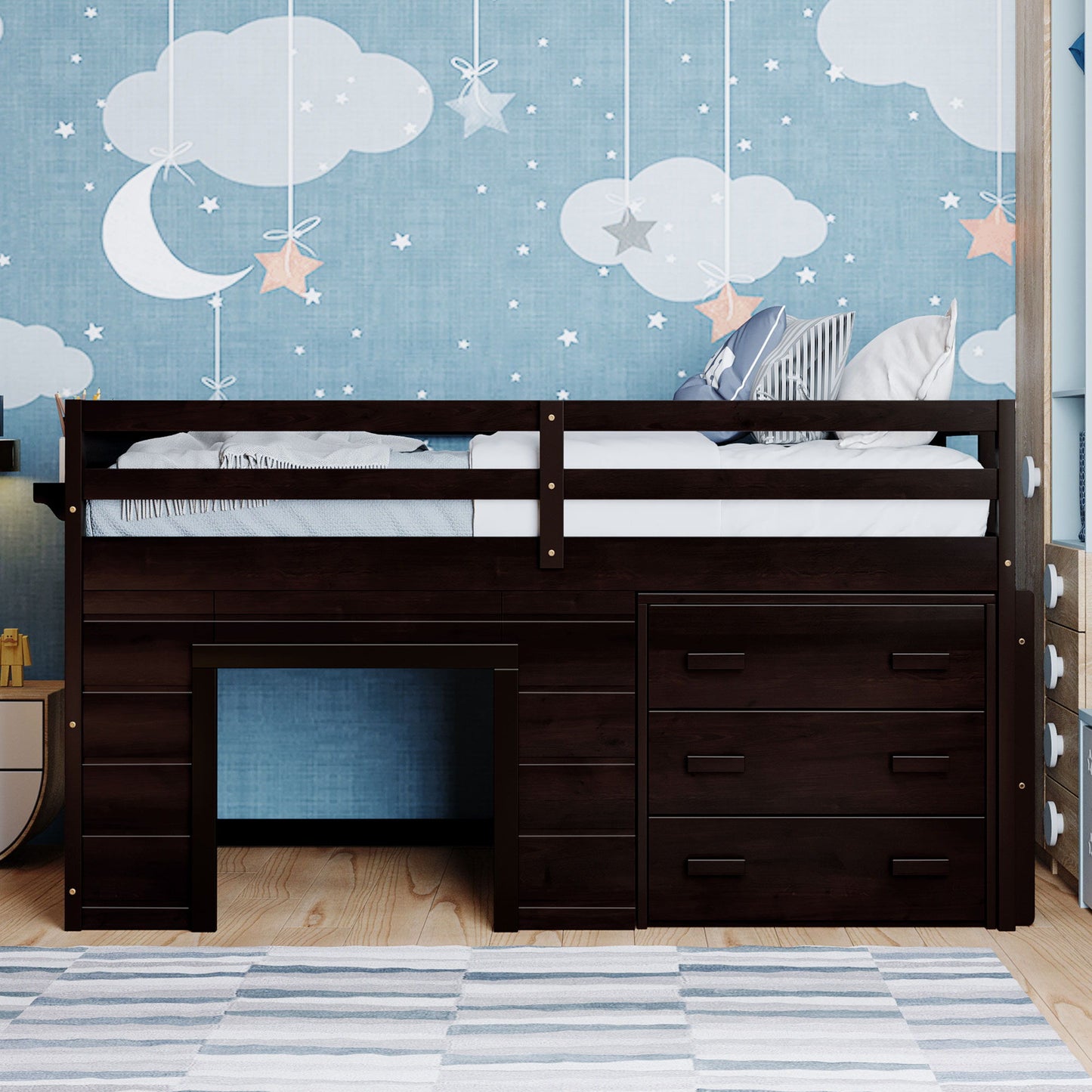 Loft Bed With Cabinet And Shelf