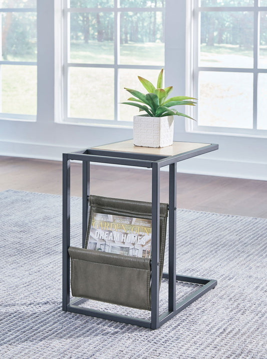 Freslowe - Chair Side End Table with Magazine Basket - Light Brown / Black
