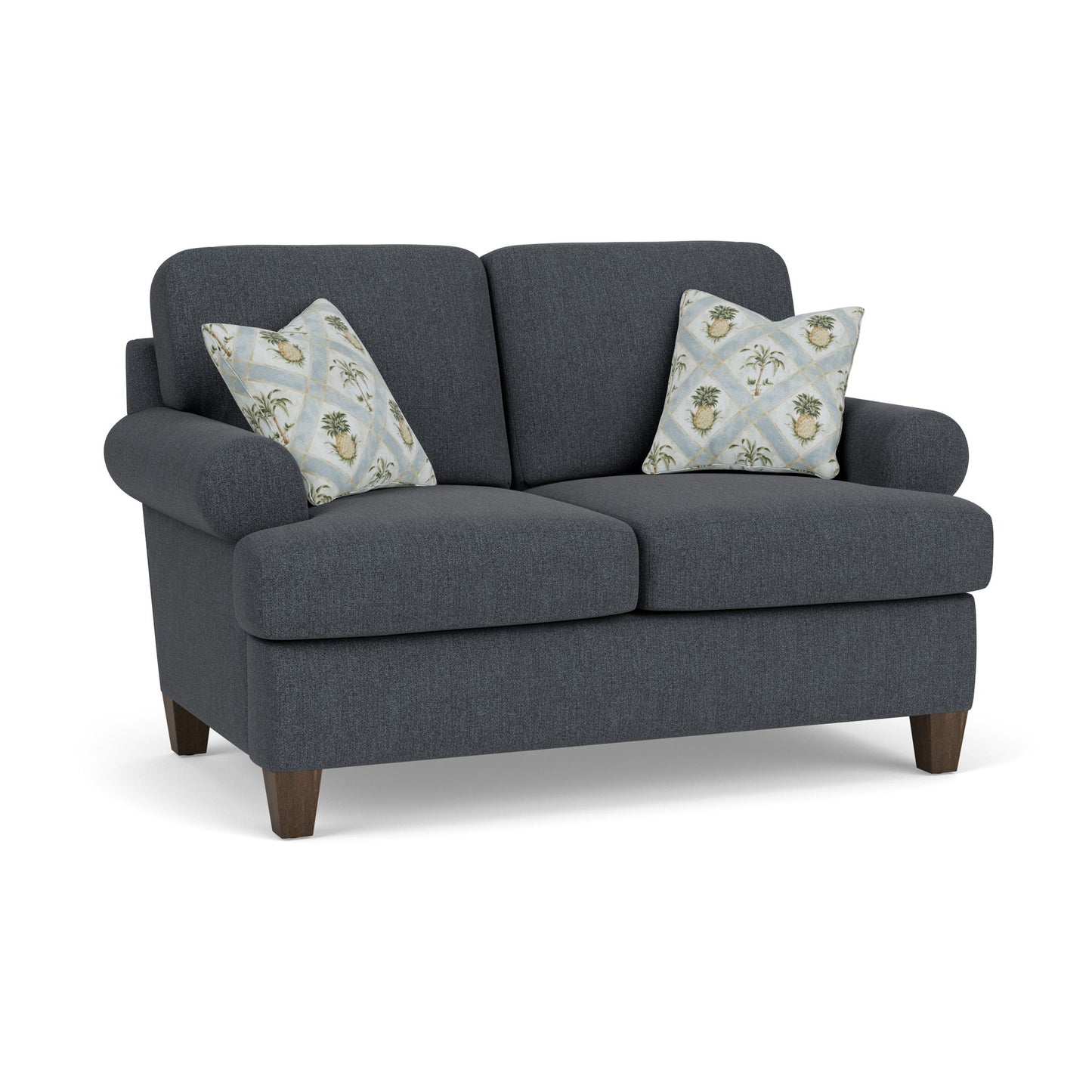 Moxy - Fabric Loveseat, T-Shaped Seat Cushion, Curved Sock Arms