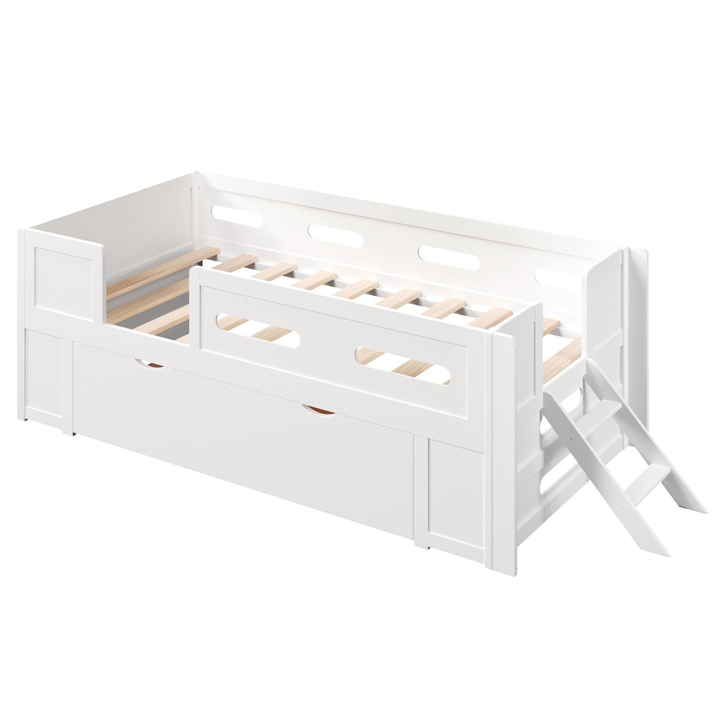 Platform Bed With Guardrail And Drawer