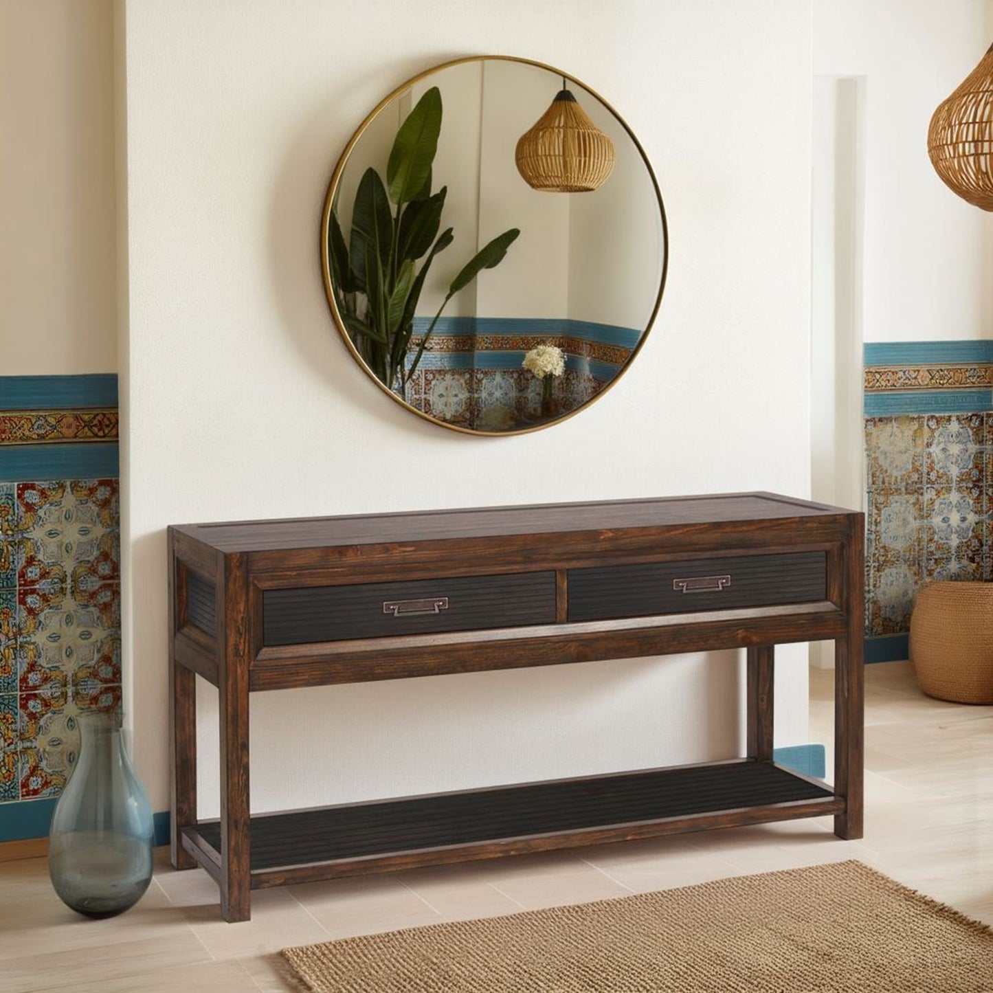 Branson - 2 Drawer Sofa Table, Two Tone - Brown