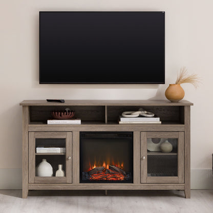 Classic Glass Door Fireplace Tall TV Stand For TVs Up To 65"