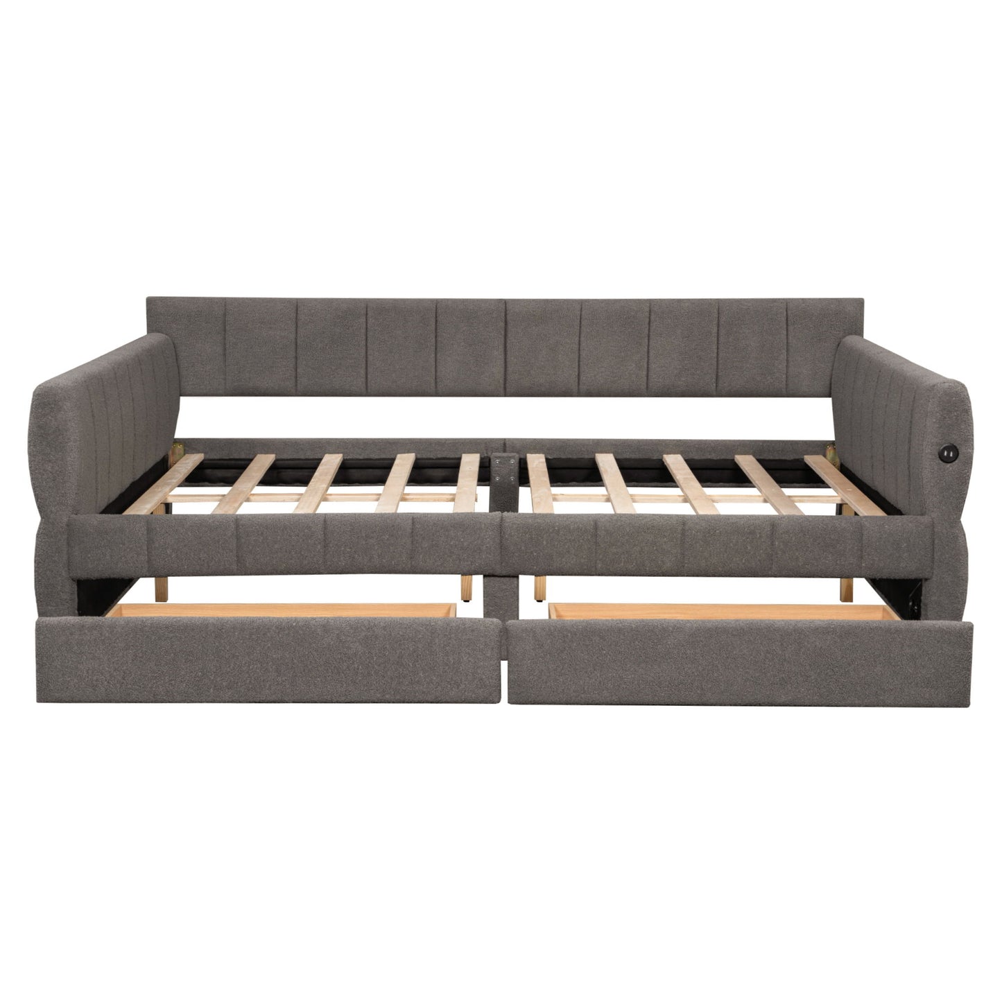 Upholstered Platform Bed With USB And 2 Drawers